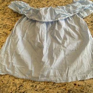 Blue stripe off the shoulder top